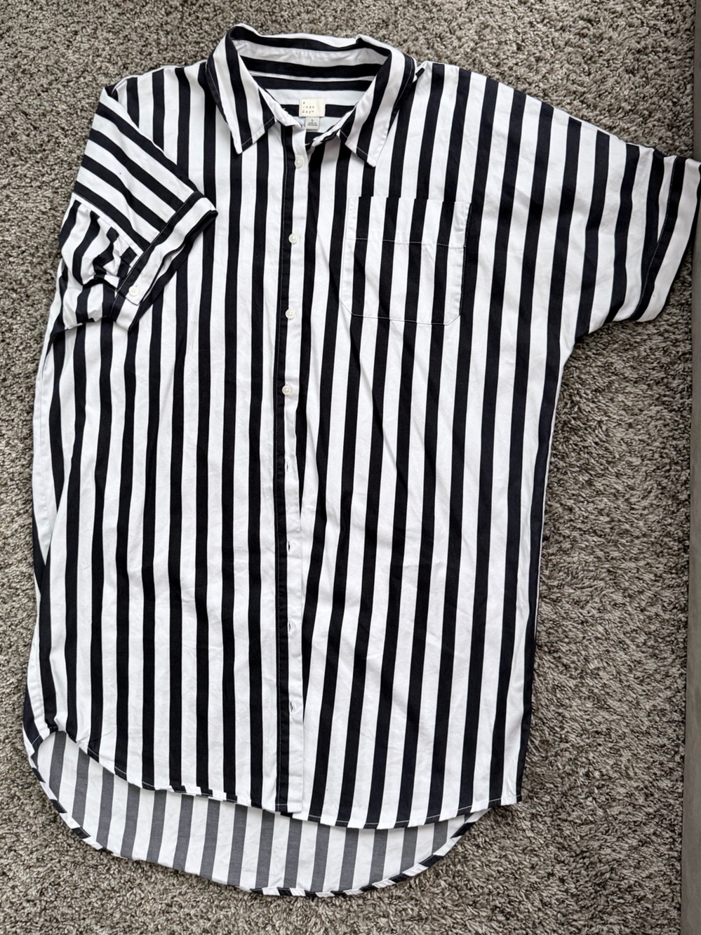 A new day Black & White Striped Button-Front Dress